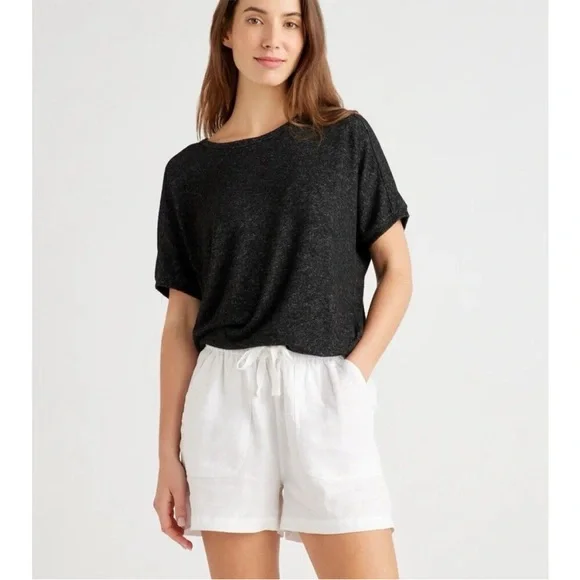 Quince Brushed Short Sleeve Lounge Tee – Charcoal, Size Medium Ultra Soft & Boxy - Picture 1 of 6